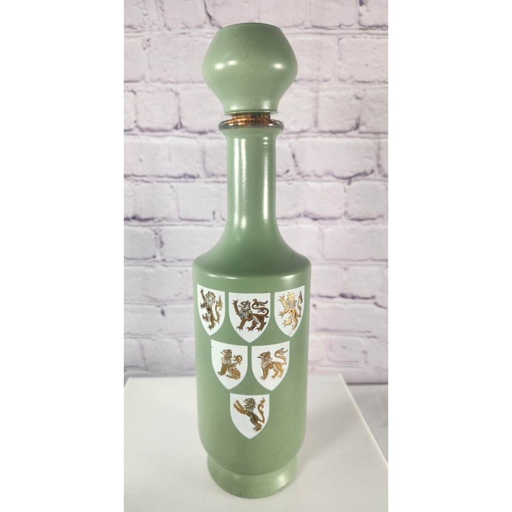 Antique‎ Sage Green Glass Lion Crest Liquor Bottle Harry Potter Empty Decanter
